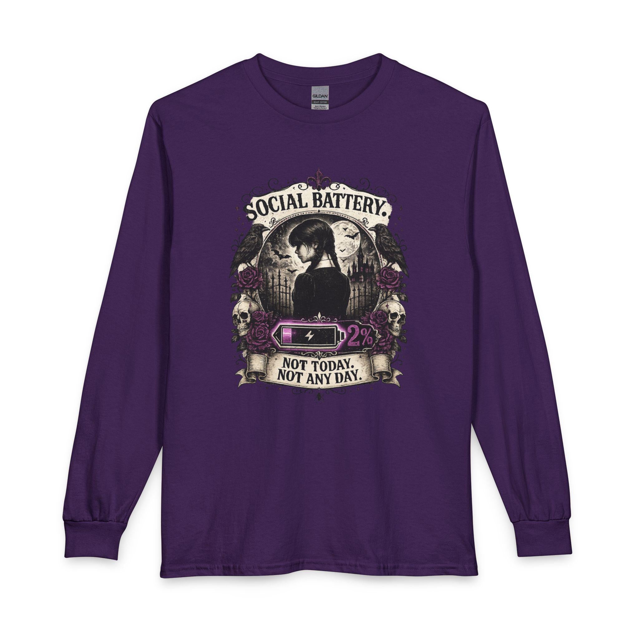 Social Battery Skull graphic Long Sleeve Shirt | Not Today, Not Any Day