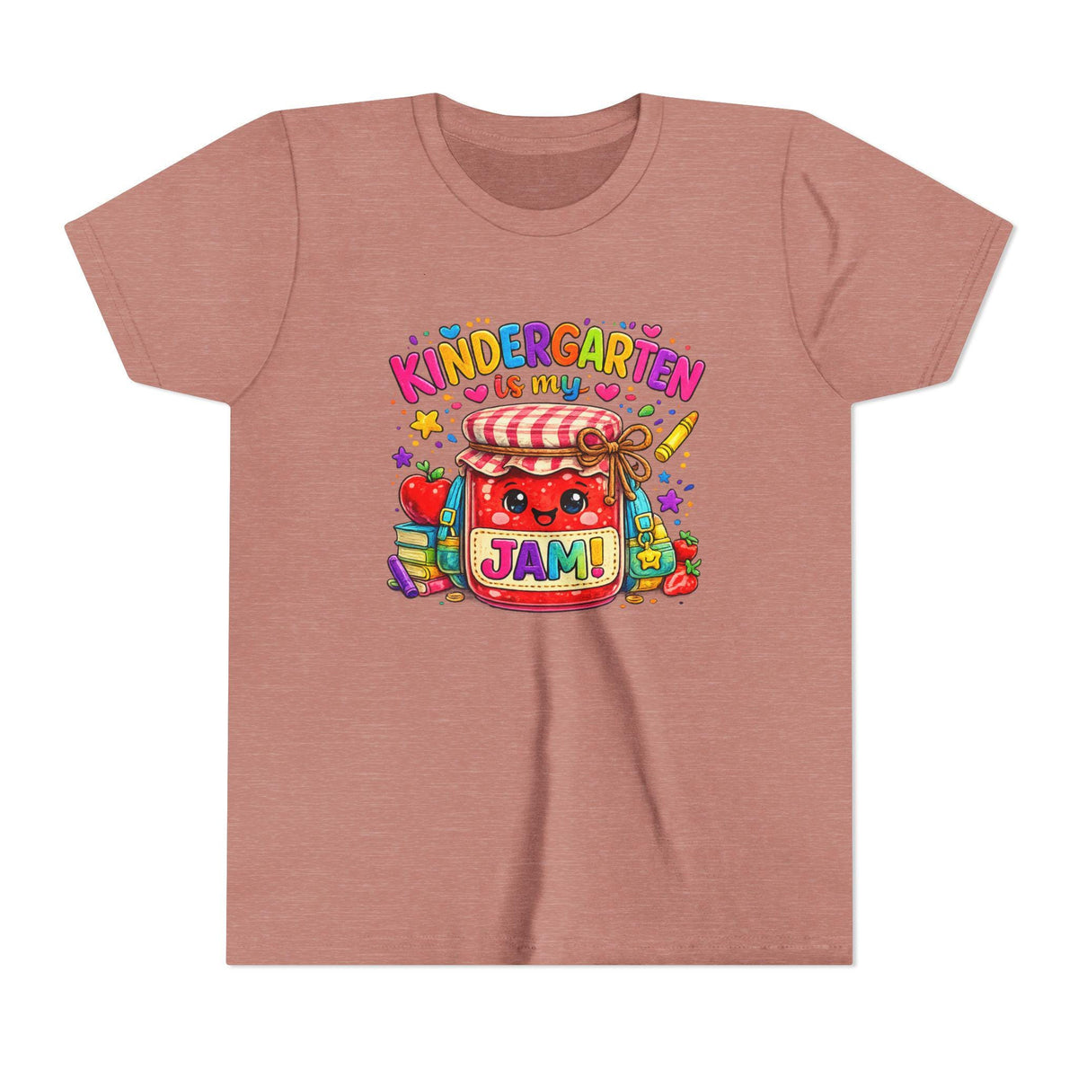 Youth Tee: Kindergarten Is My Jam | Back-to-School Jam Jar, Apple, Crayons
