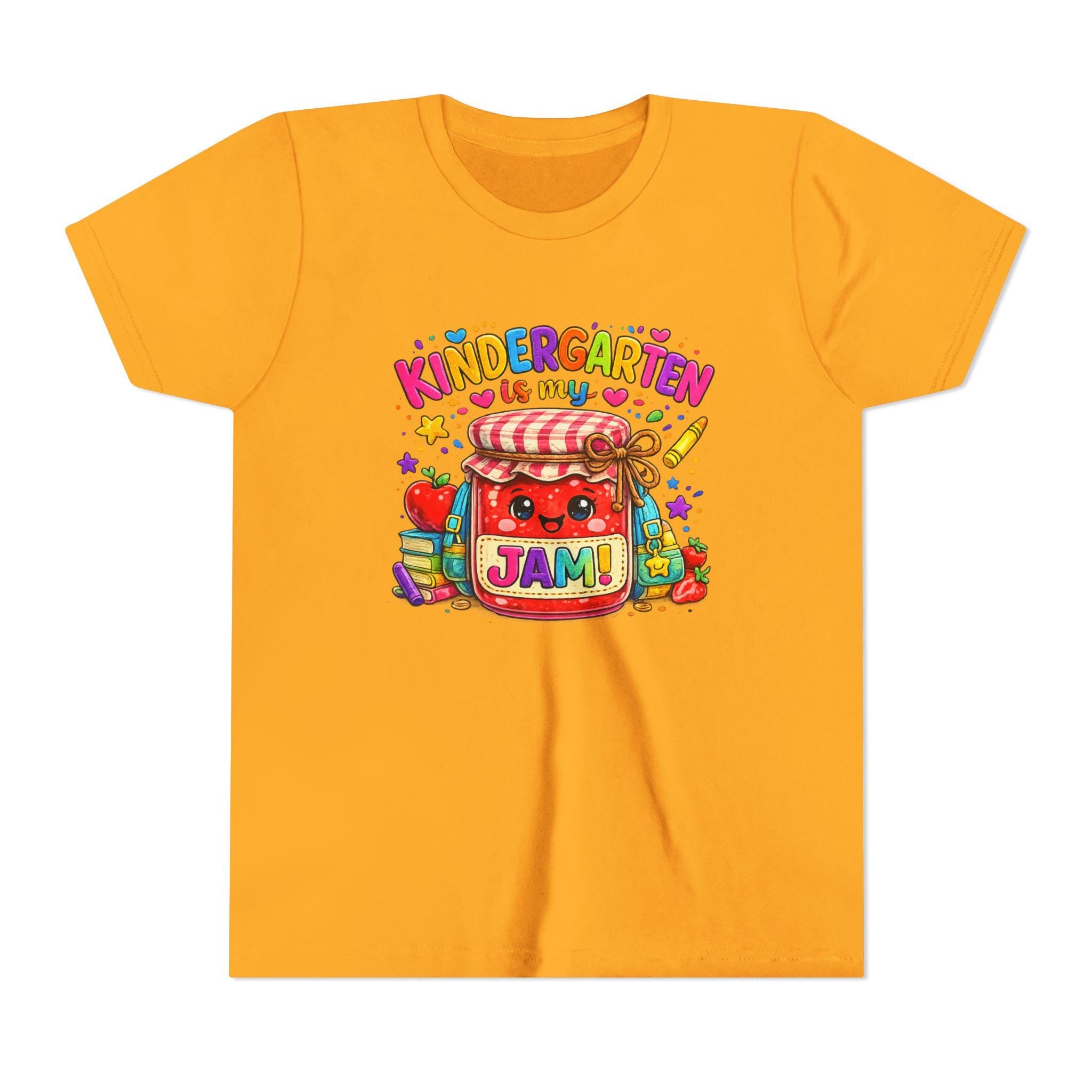 Youth Tee: Kindergarten Is My Jam | Back-to-School Jam Jar, Apple, Crayons