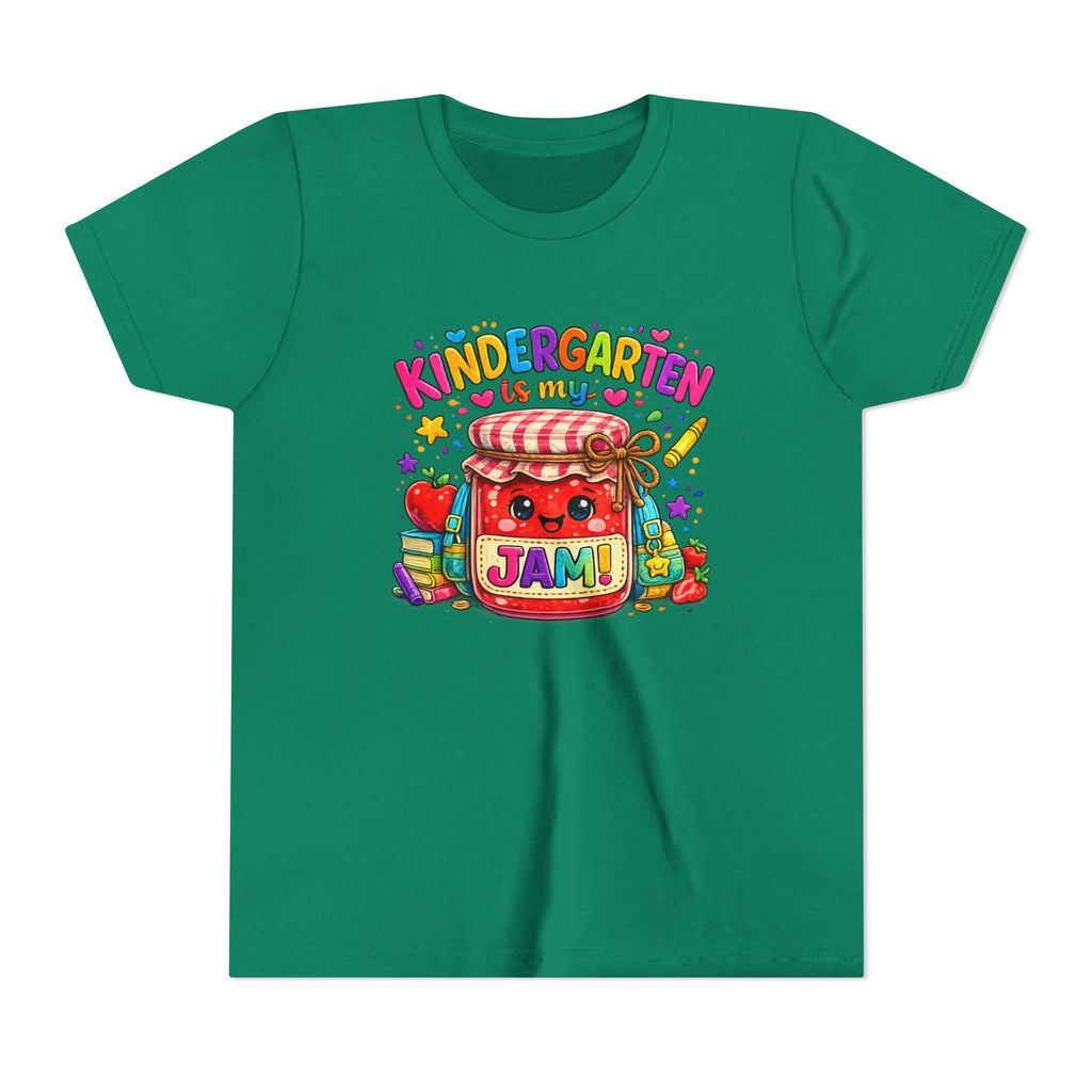 Youth Tee: Kindergarten Is My Jam | Back-to-School Jam Jar, Apple, Crayons
