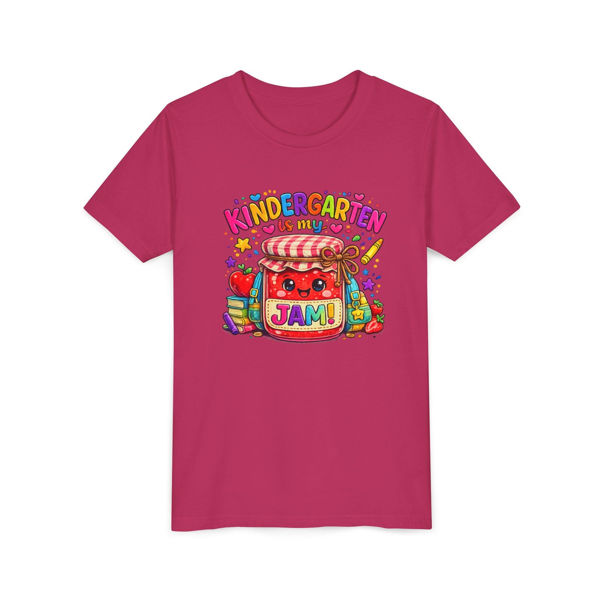 Youth Tee: Kindergarten Is My Jam | Back-to-School Jam Jar, Apple, Crayons