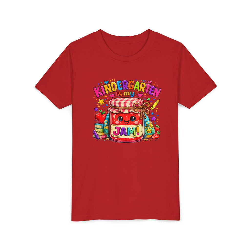 Youth Tee: Kindergarten Is My Jam | Back-to-School Jam Jar, Apple, Crayons