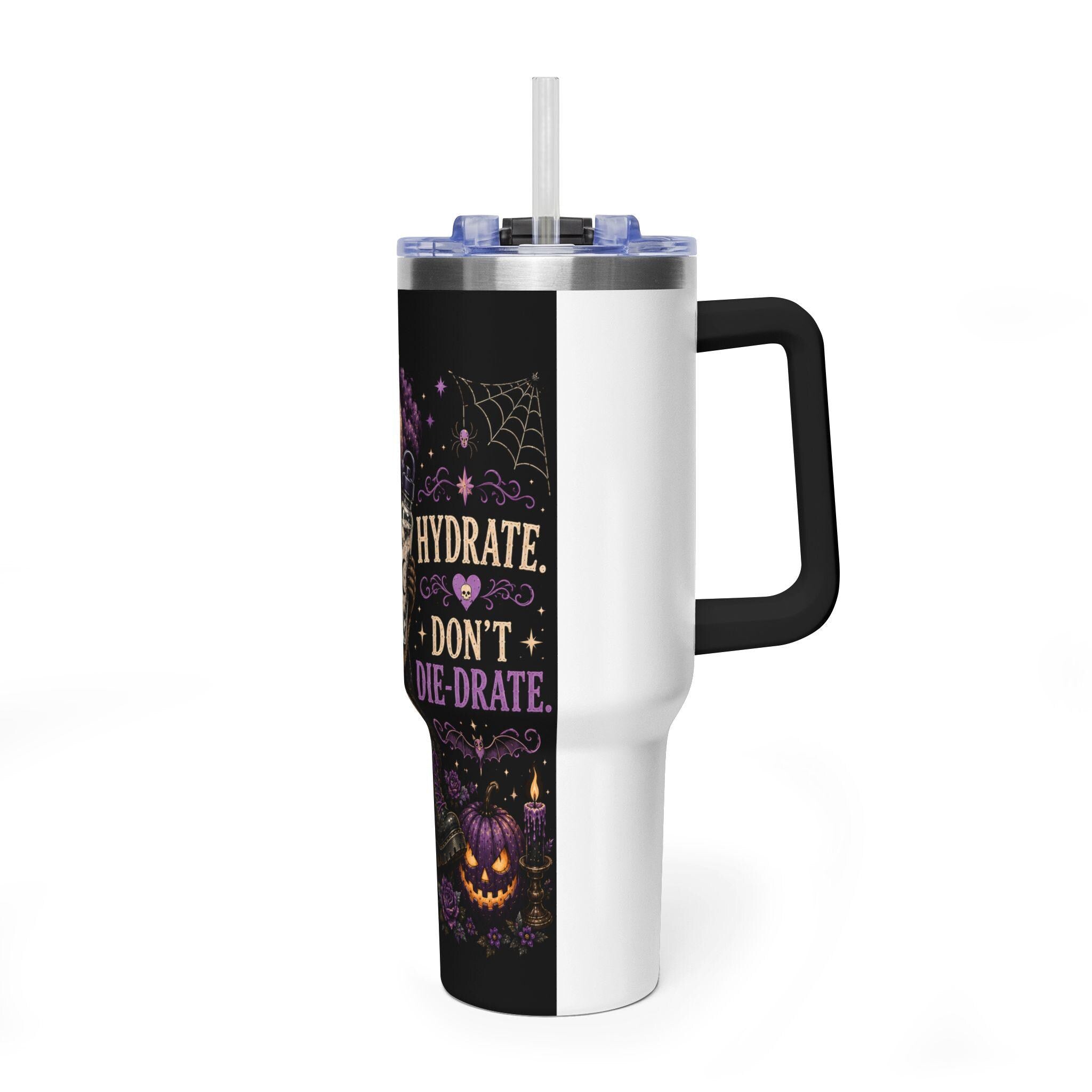 Hydrate Dont Diedrate Raccoon 40oz Tumbler | Halloween Moon, Candles