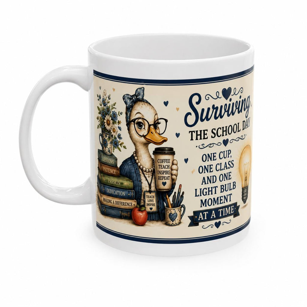 Surviving the School Day Duck Teacher Mug | Ceramic Coffee Cup
