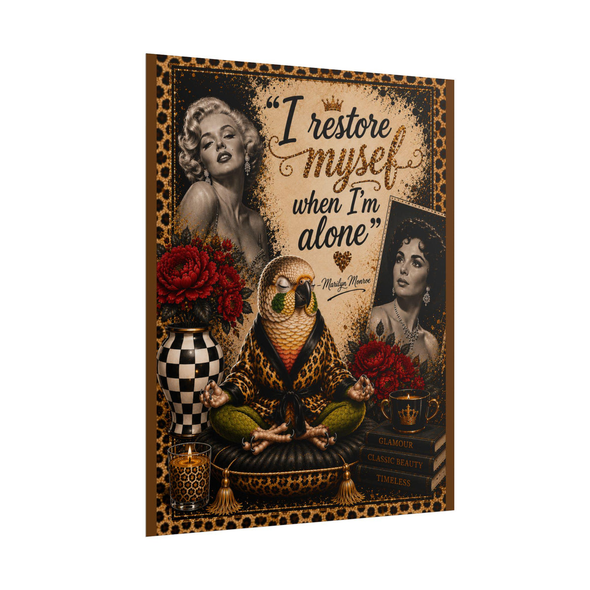 Custom Marilyn Monroe Parrot Poster Print: "I Restore Myself When I'm Alone" Quote