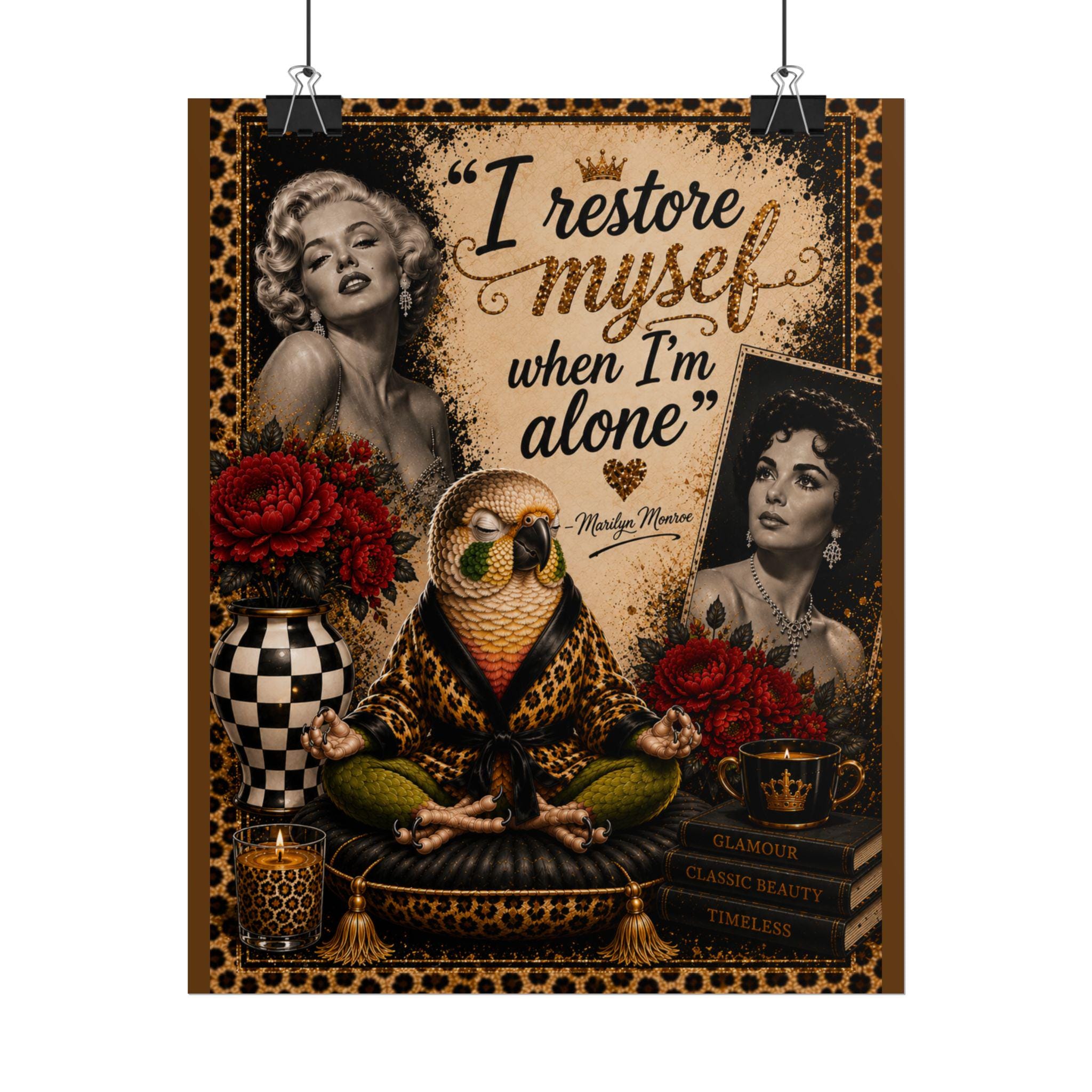 Custom Marilyn Monroe Parrot Poster Print: "I Restore Myself When I'm Alone" Quote