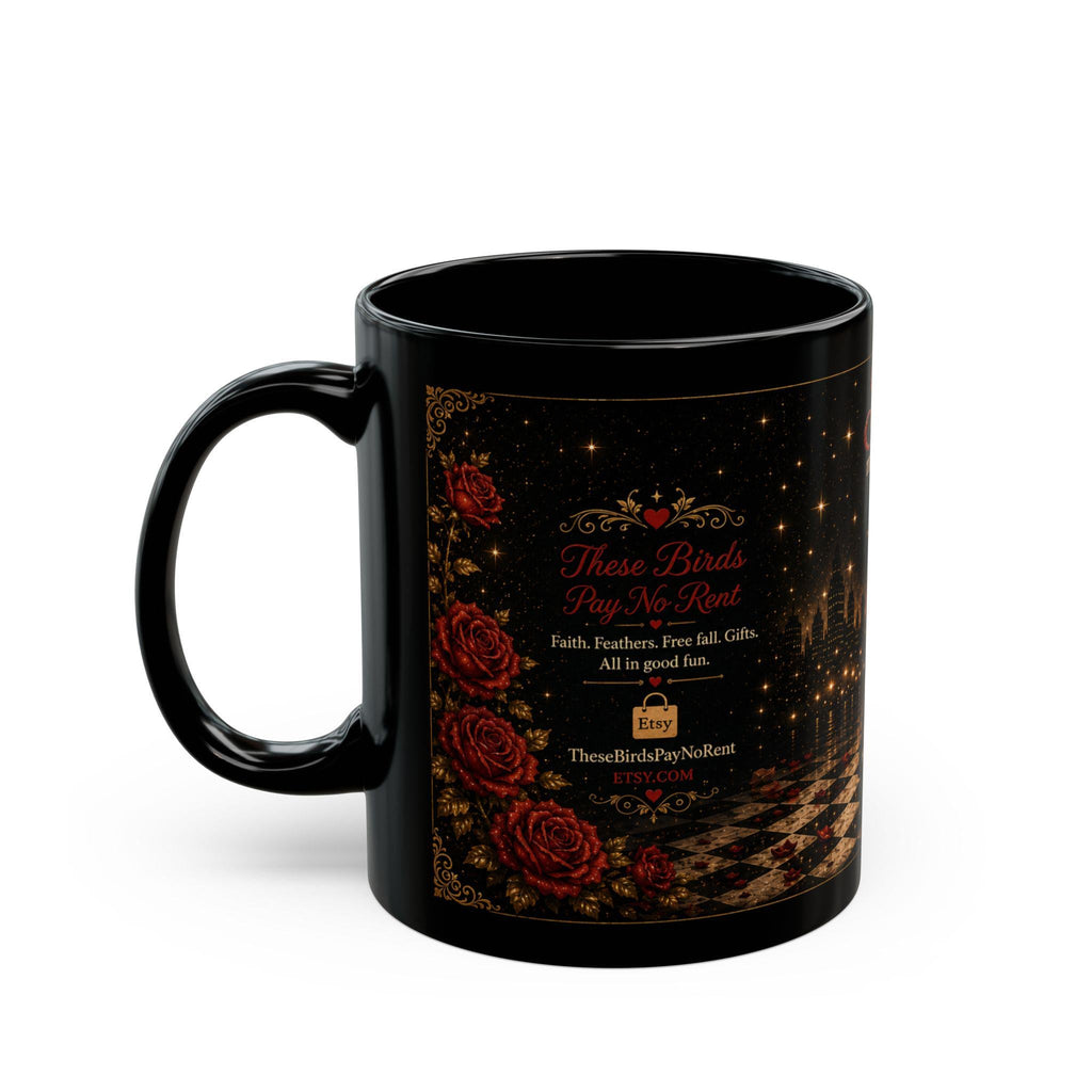 Sisters Illustration Mug | Vintage Theater Style Black Ceramic Coffee Cup