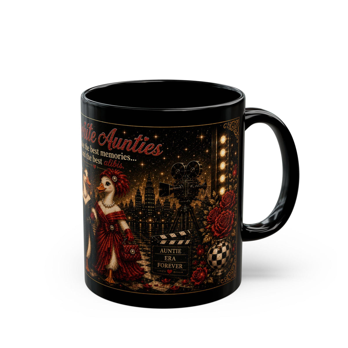 Favorite Aunties ducks vintage theater mug | Black Ceramic Mug