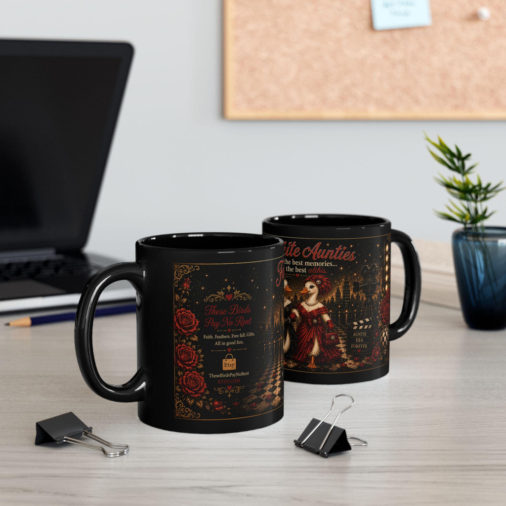 Favorite Aunties ducks vintage theater mug | Black Ceramic Mug
