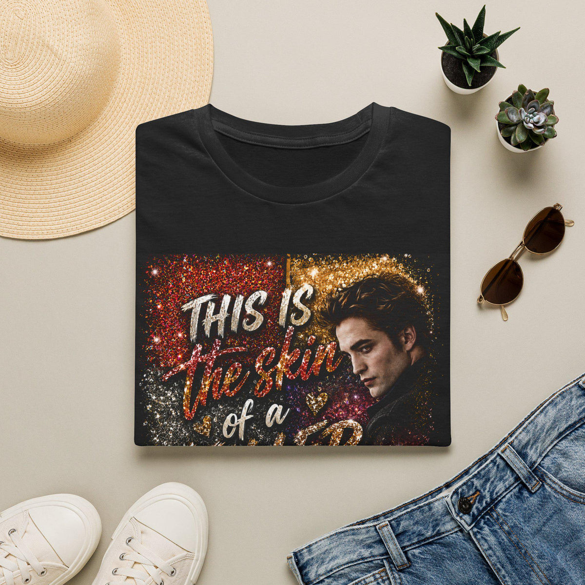 This Is the Skin of a Killer T-Shirt | Vampire Portrait, Dark Glitter Text