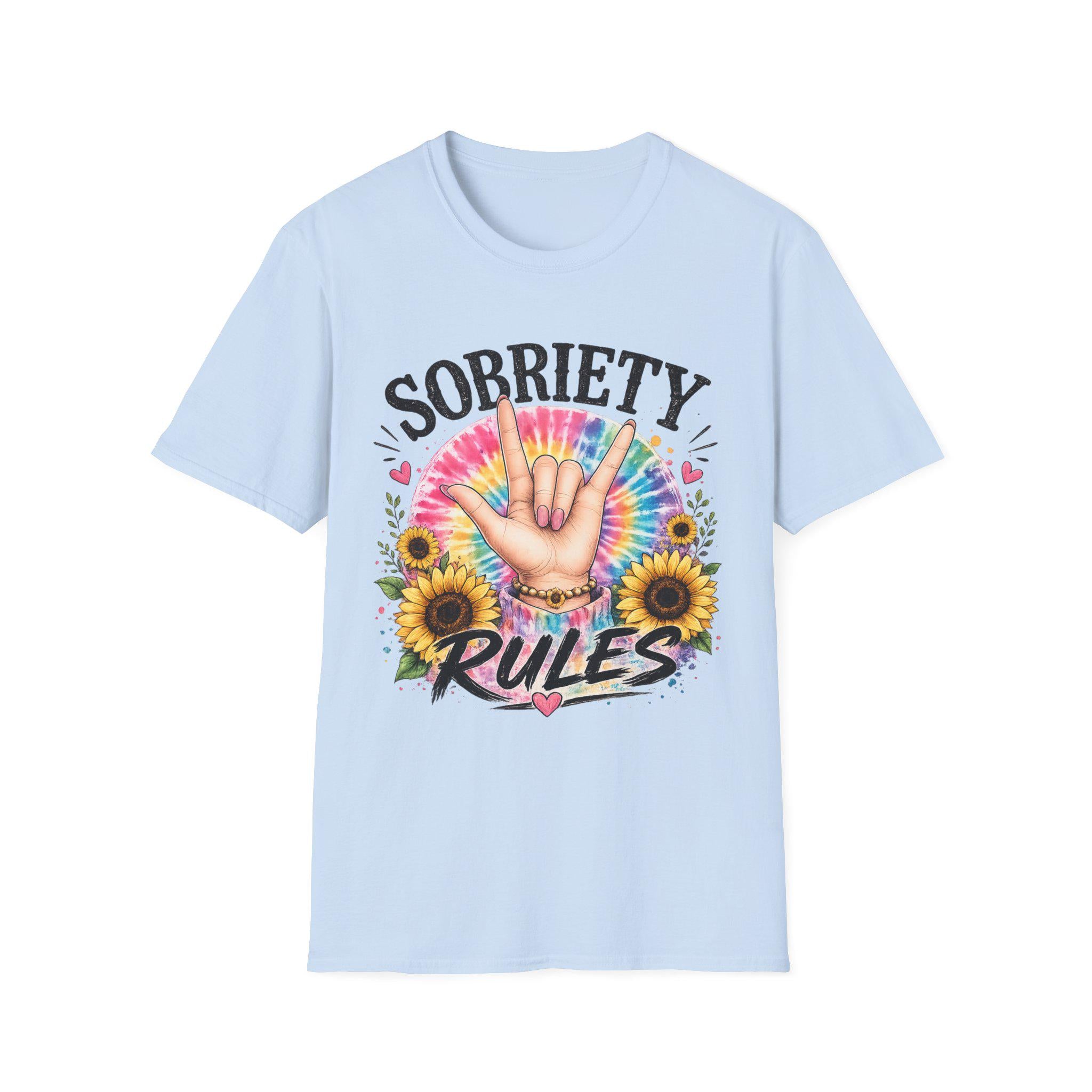 Sobriety Hand Sign T-Shirt | Tie Dye Sunflower Design