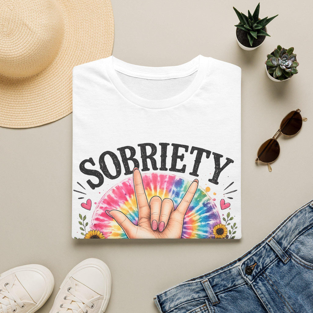 Sobriety Hand Sign T-Shirt | Tie Dye Sunflower Design