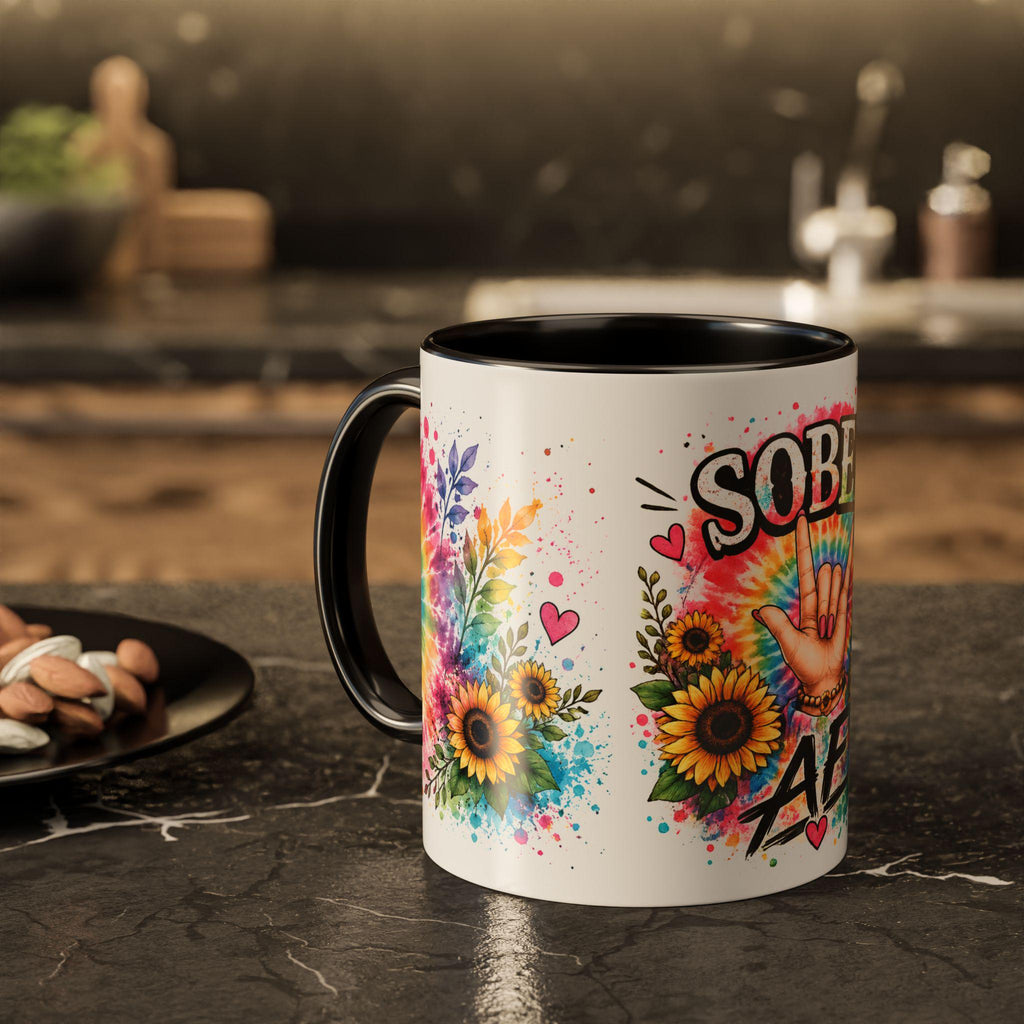 Sober AF mug | Tie Dye Sunflower Recovery Coffee Cup
