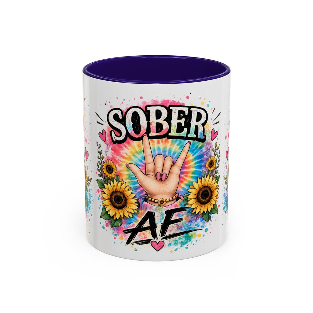 Sober AF mug | Tie Dye Sunflower Recovery Coffee Cup