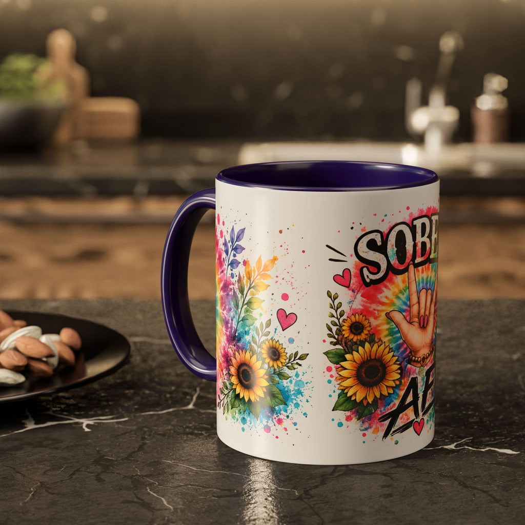 Sober AF mug | Tie Dye Sunflower Recovery Coffee Cup