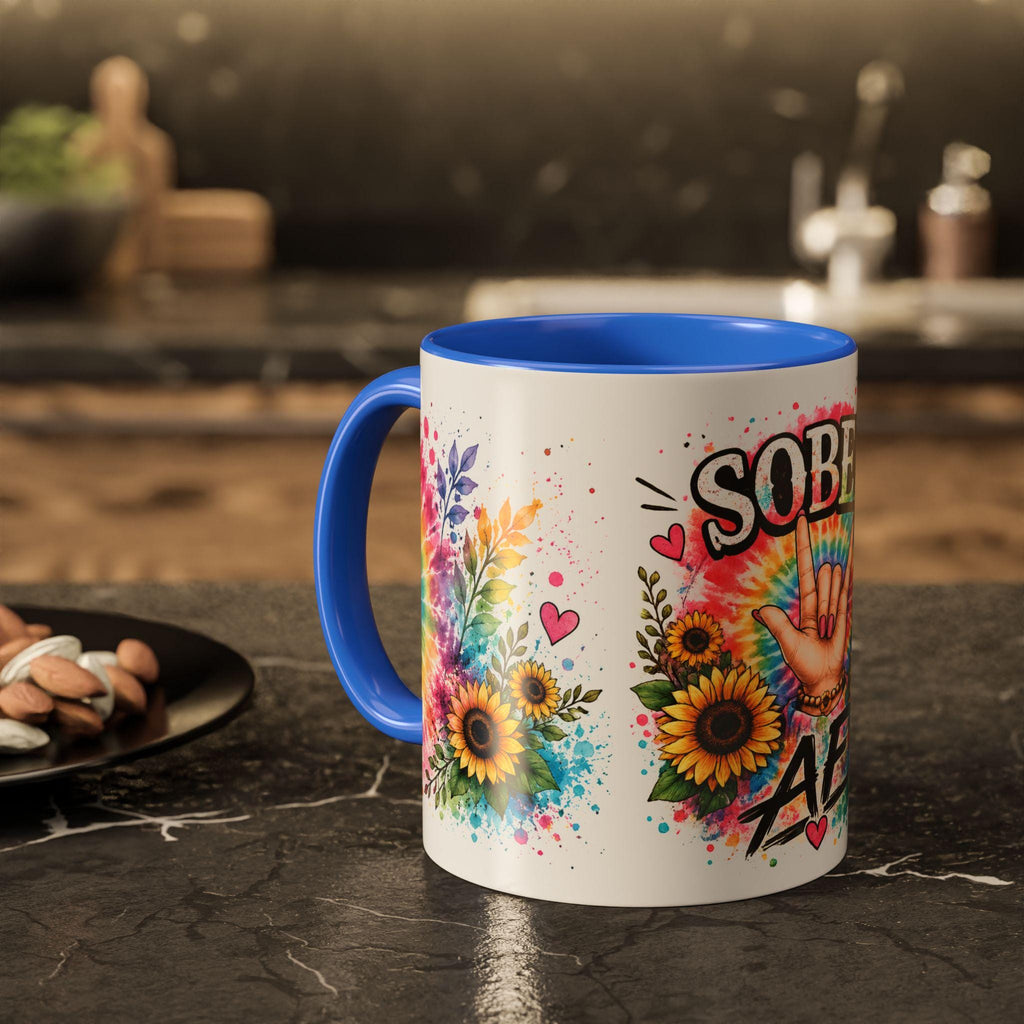 Sober AF mug | Tie Dye Sunflower Recovery Coffee Cup