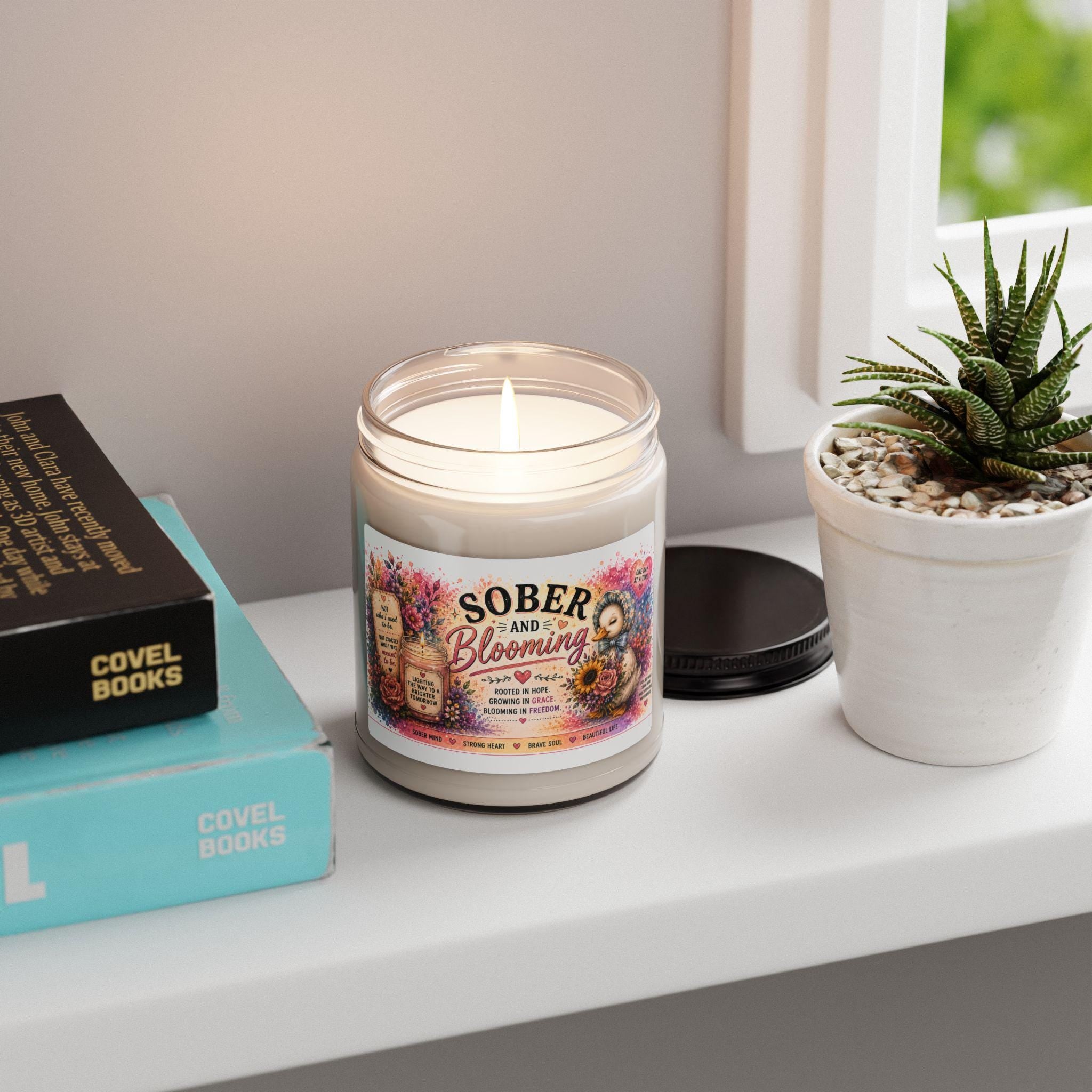 Sober and Blooming Candle Scented Soy Candle, 9oz | Recovery Floral Label