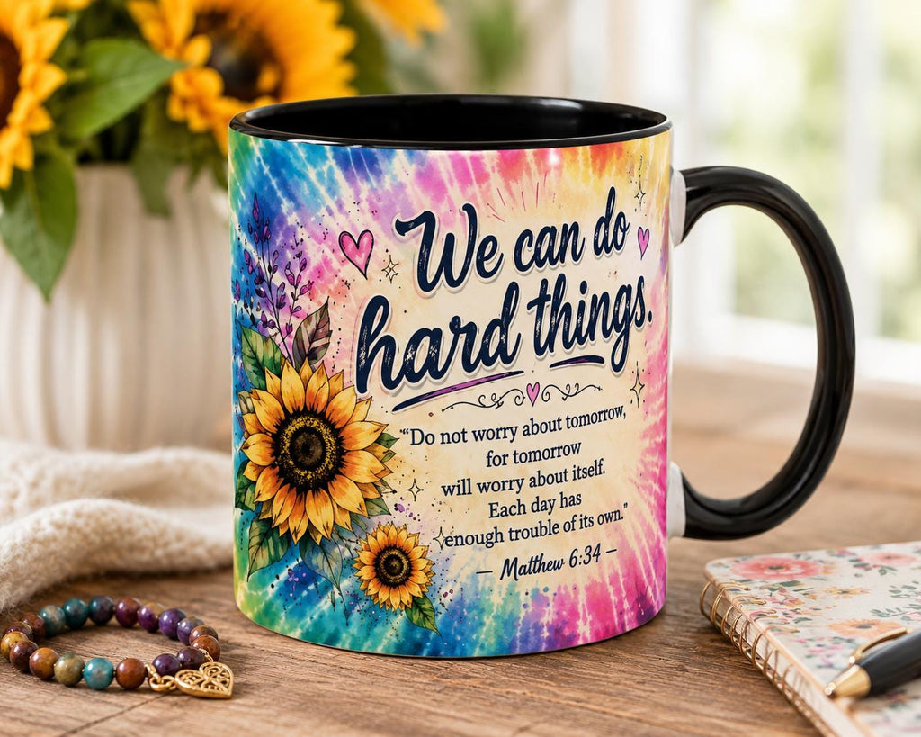 We Can Do Hard Things mug | sunflower tie-dye scripture coffee cup