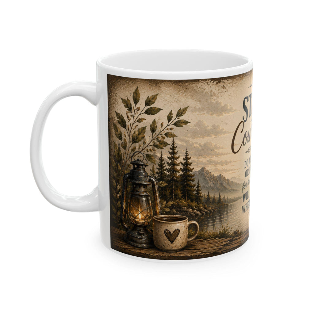 Be Strong and Courageous Scripture Quote Mug | Joshua 1:9 Ceramic Coffee Cup