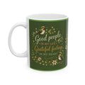 Ceramic Mug | Good People Grateful Feelings Quote, Floral Bird Design