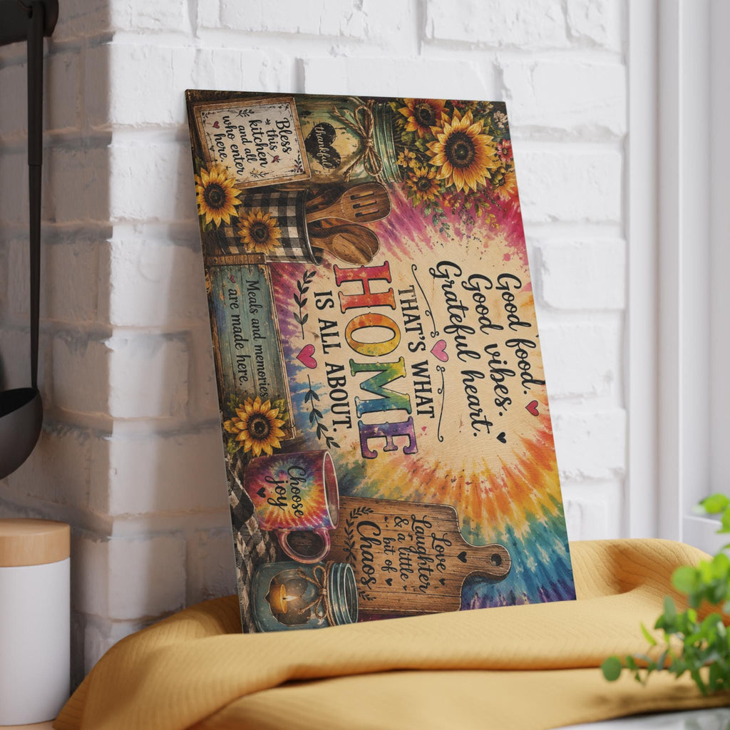 Grateful Heart Home design Glass Cutting Board | Sunflowers, Tie-Dye, Kitchen Decor