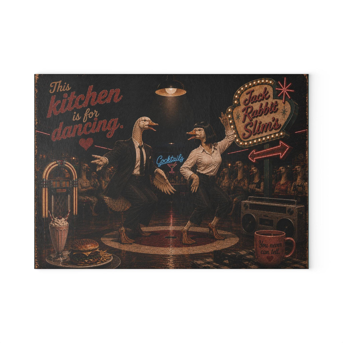 Dancing Ducks Retro Diner Glass Cutting Board | Kitchen Decor