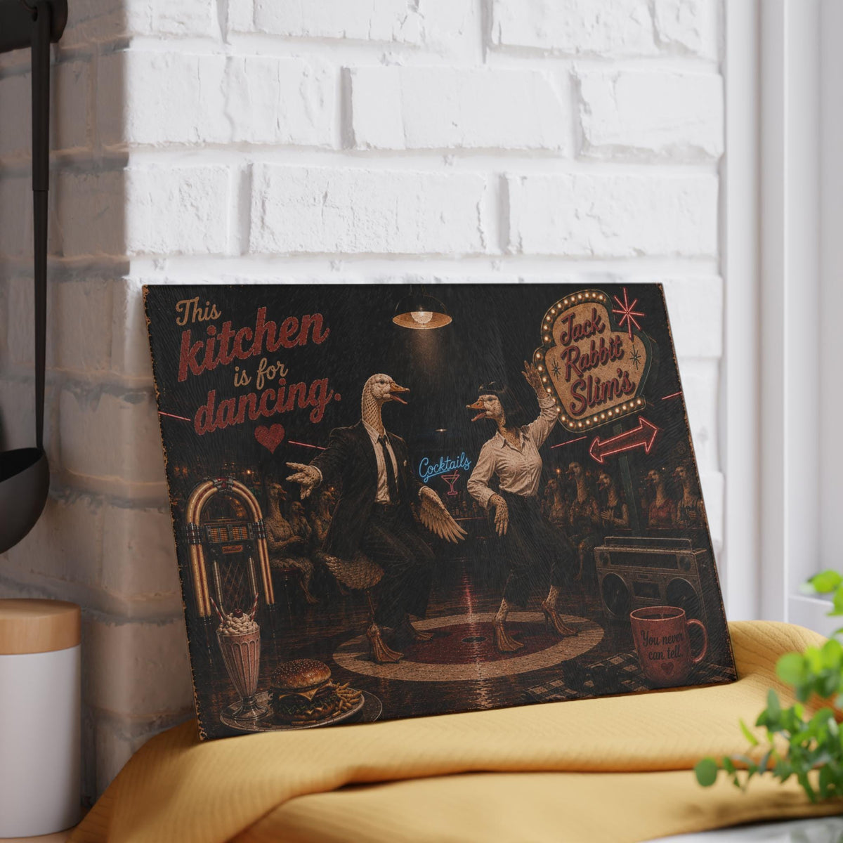Dancing Ducks Retro Diner Glass Cutting Board | Kitchen Decor