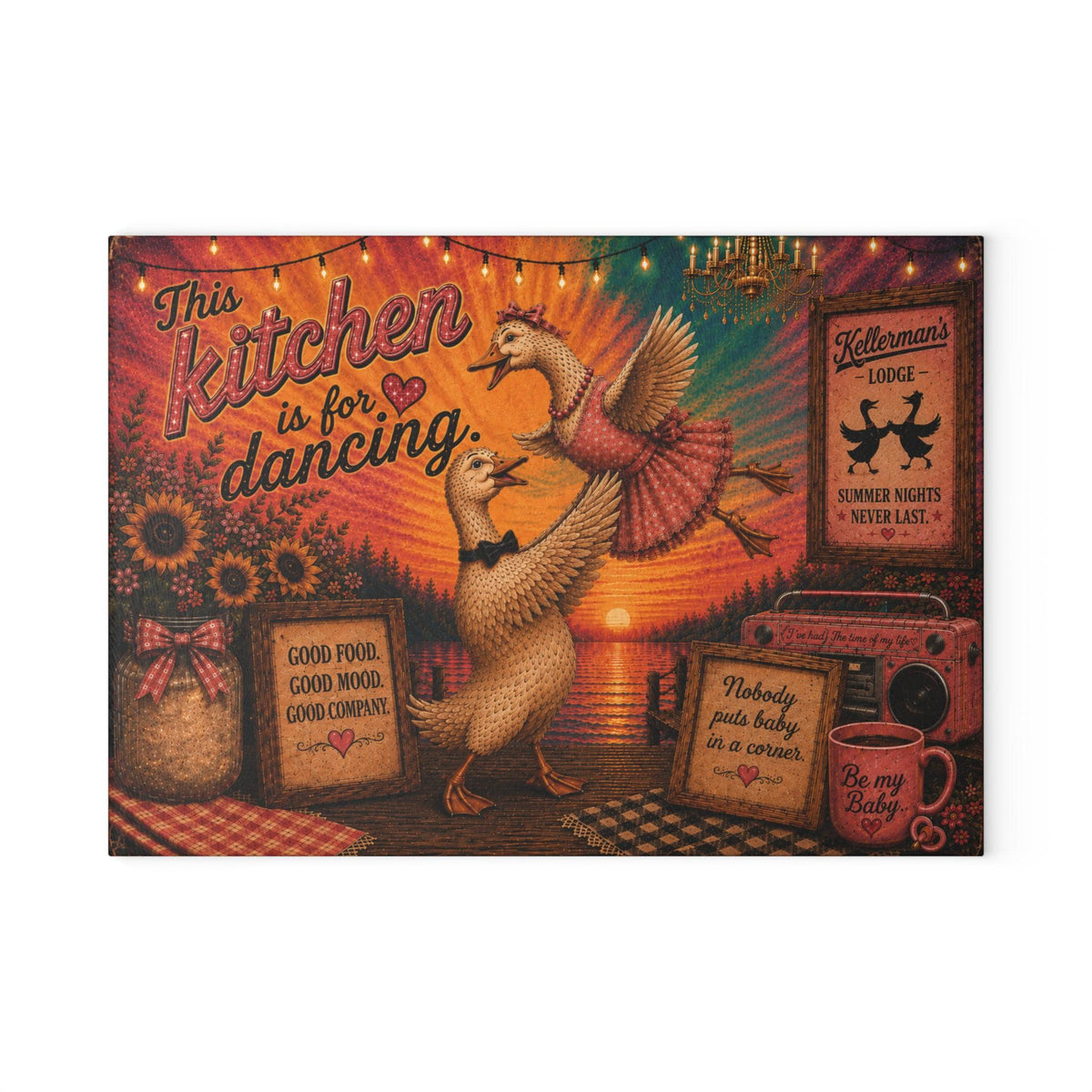 Kitchen Dancing Ducks Glass Cutting Board | Retro Farmhouse Kitchen Decor