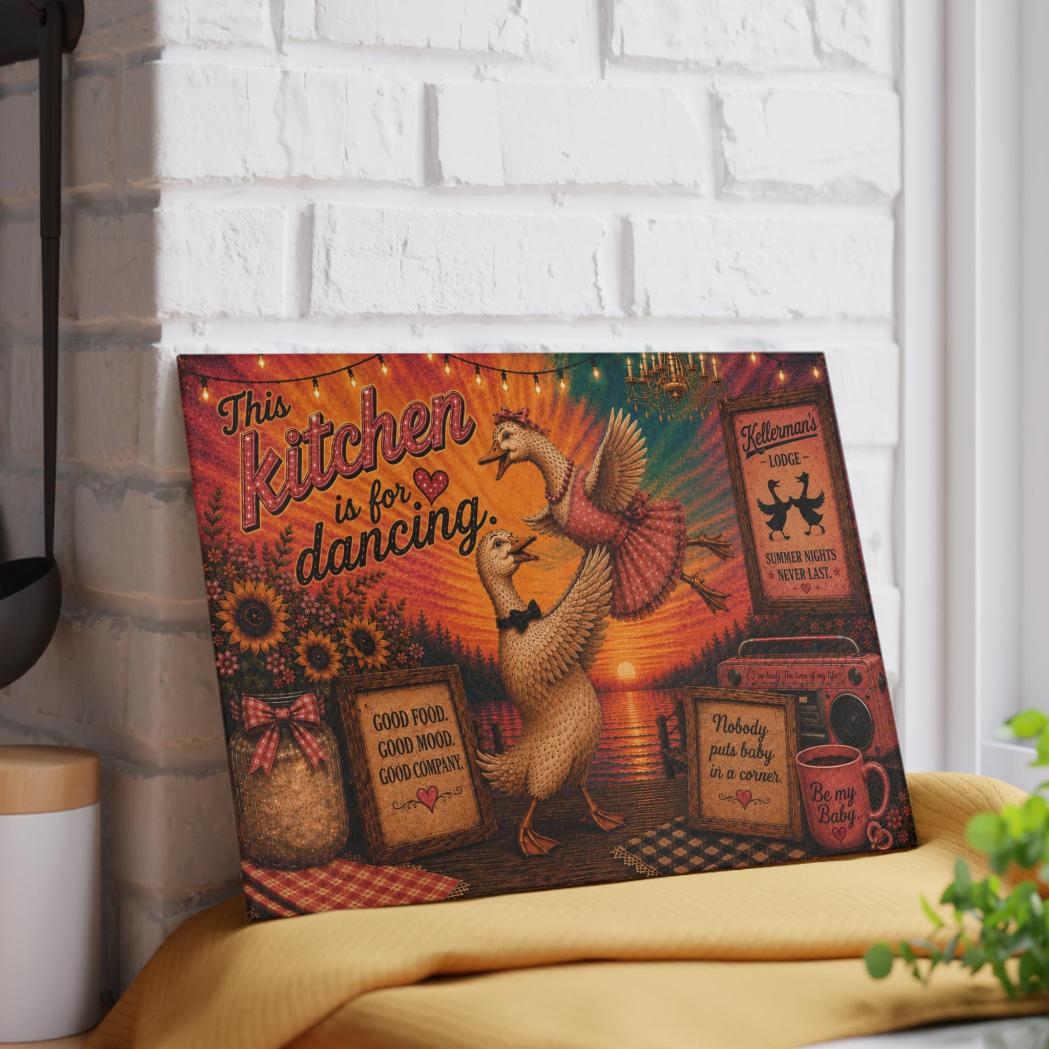 Kitchen Dancing Ducks Glass Cutting Board | Retro Farmhouse Kitchen Decor