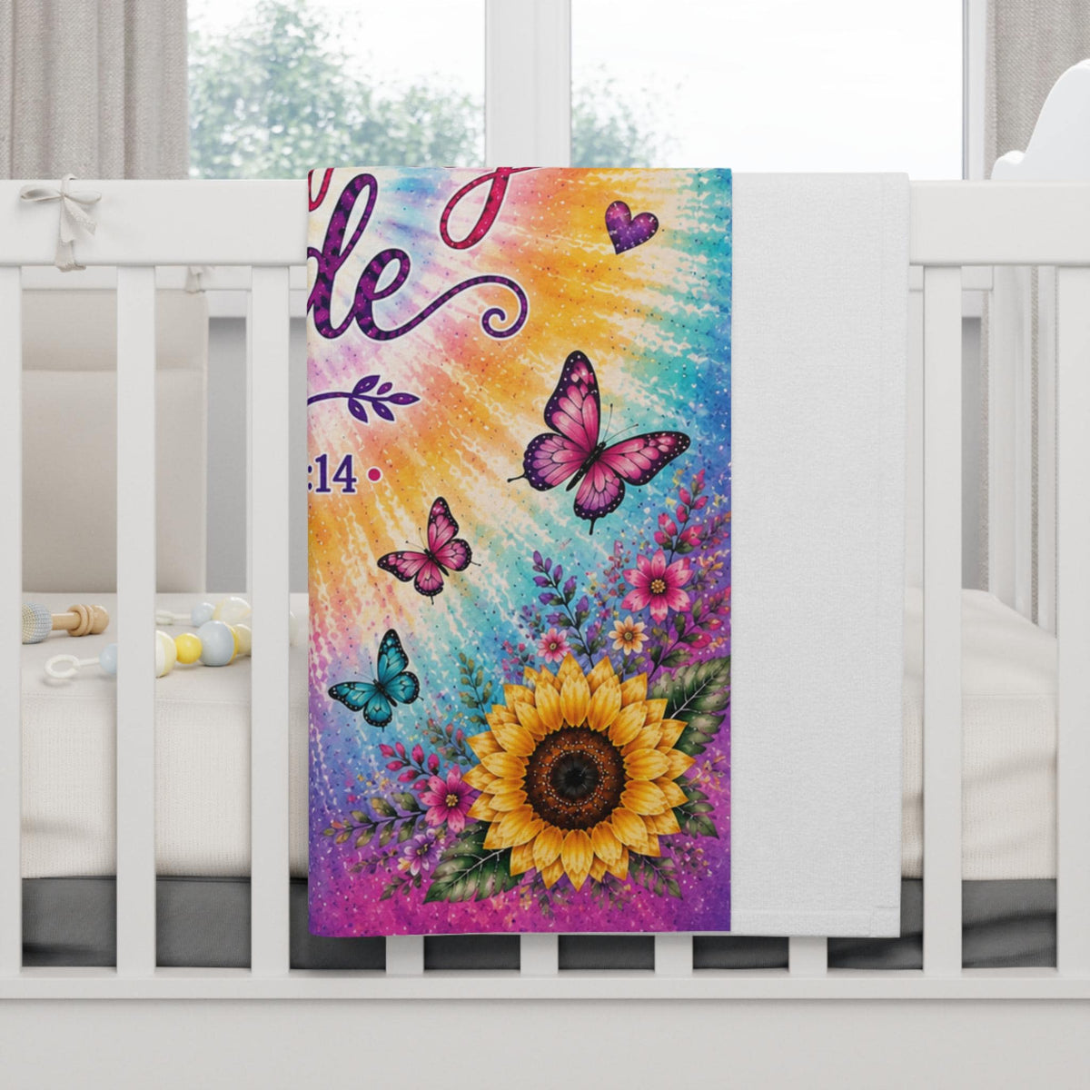 Wonderfully Made Psalm 139:14 Baby Blanket | Tie-Dye Sunflower Christian Nursery