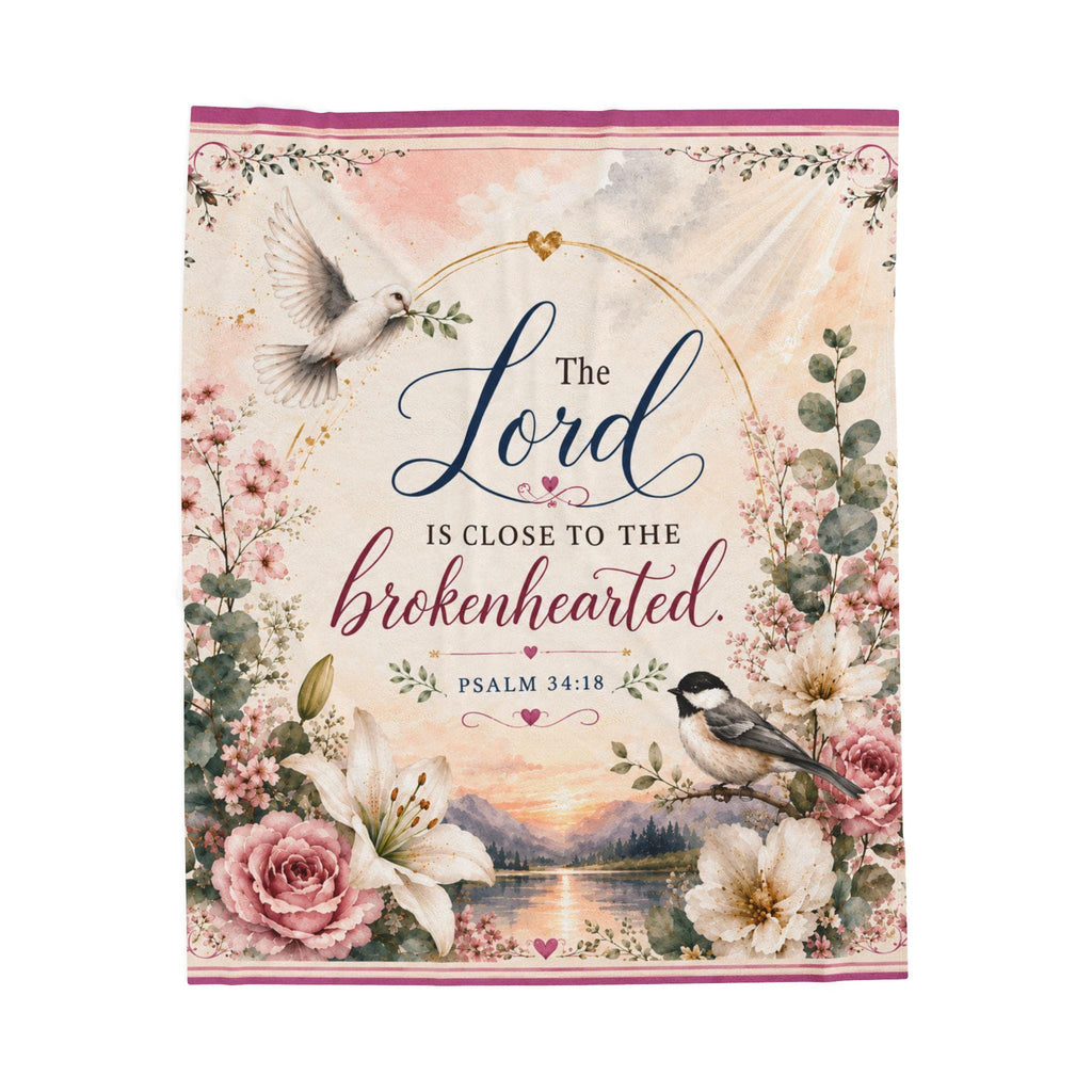 The Lord Is Close to the Brokenhearted Velveteen Plush Blanket | Psalm 34:18