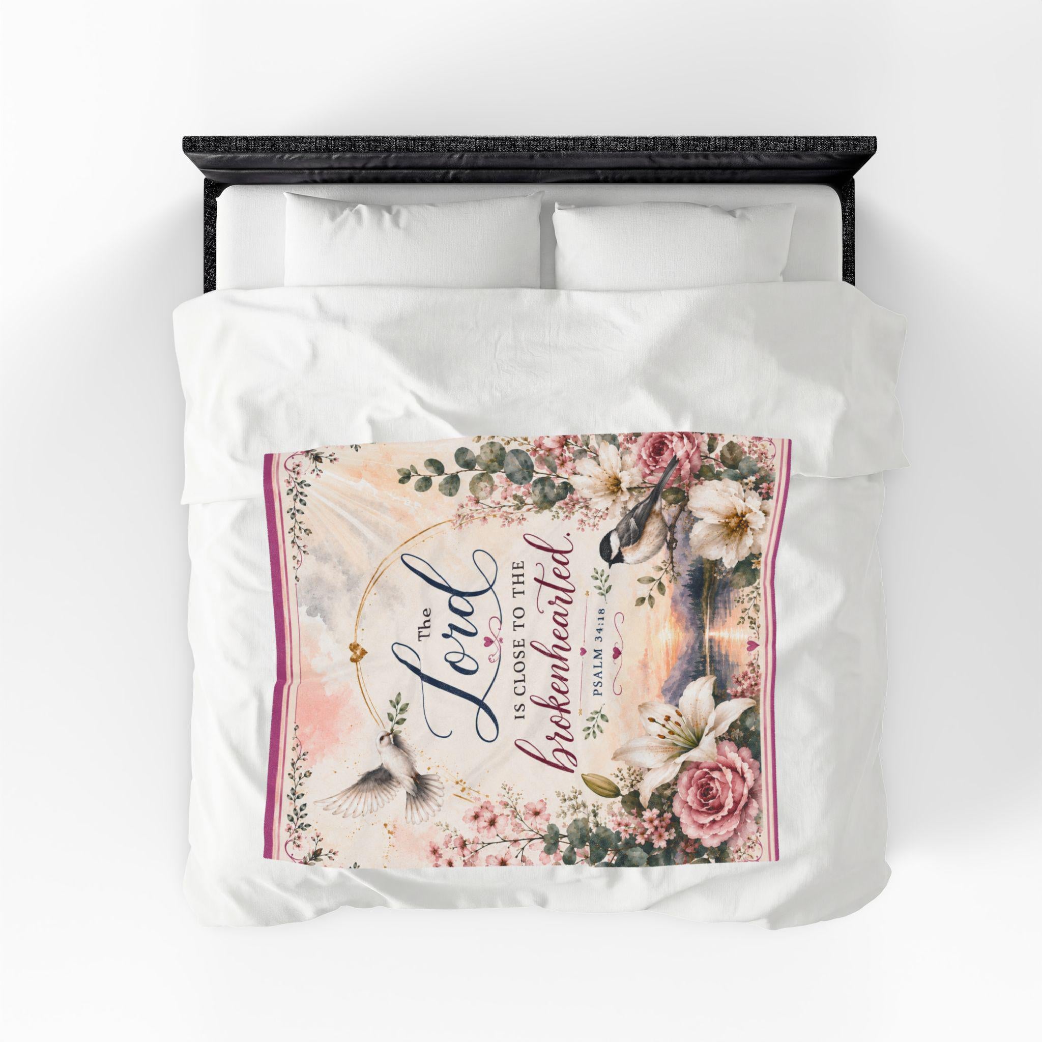 The Lord Is Close to the Brokenhearted Velveteen Plush Blanket | Psalm 34:18
