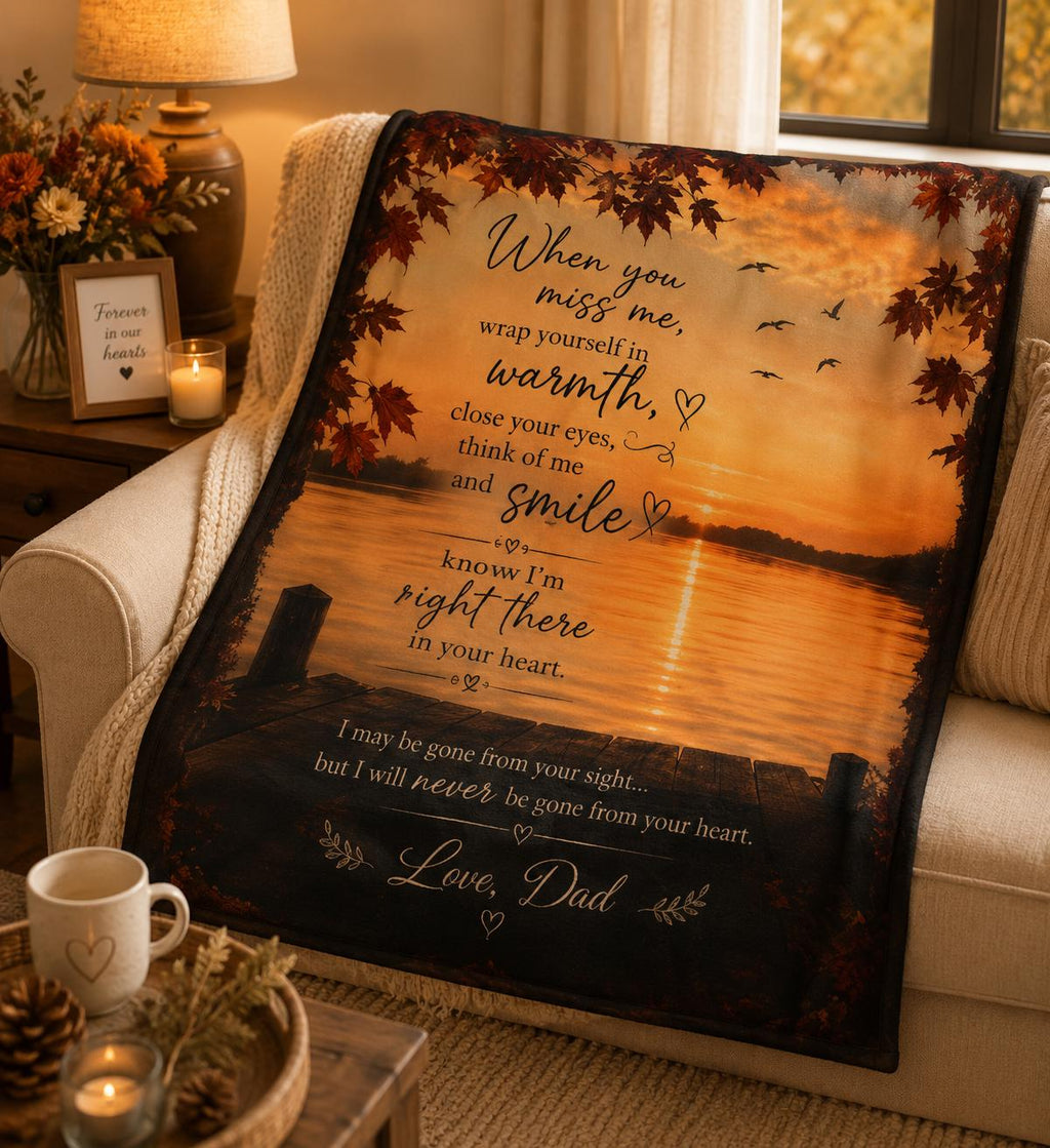 When you miss me wrap yourself in warmth, Velveteen Plush Blanket | Sunset Lake Memorial