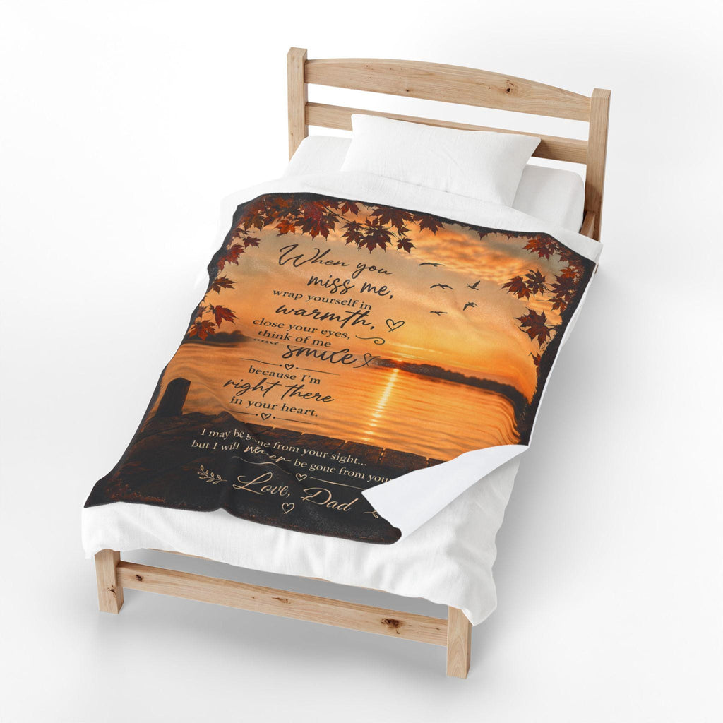 When you miss me wrap yourself in warmth, Velveteen Plush Blanket | Sunset Lake Memorial