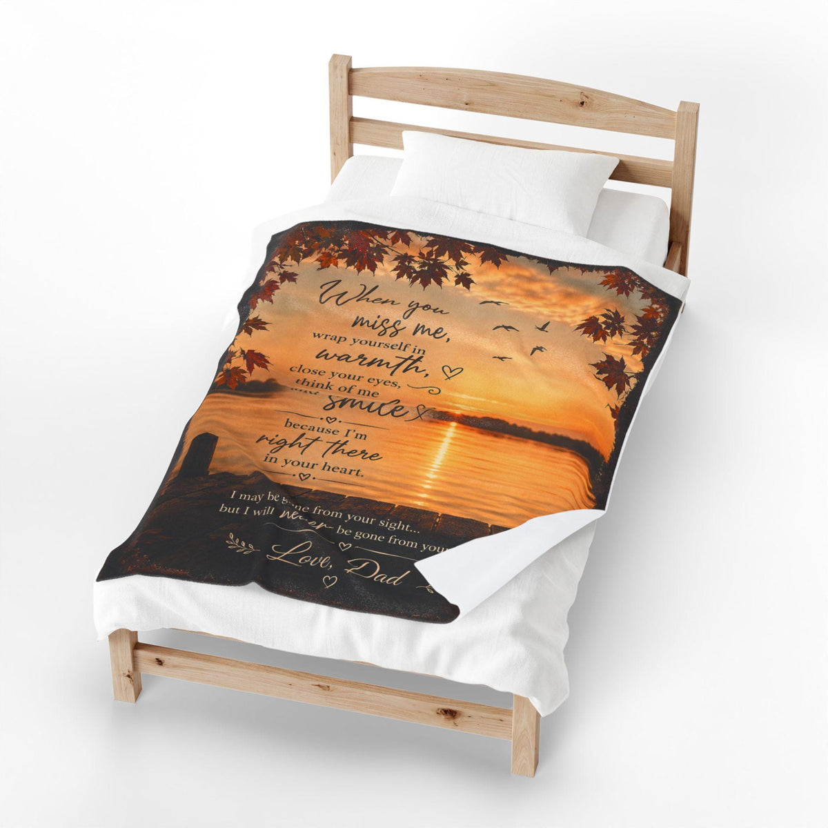 When you miss me wrap yourself in warmth, Velveteen Plush Blanket | Sunset Lake Memorial