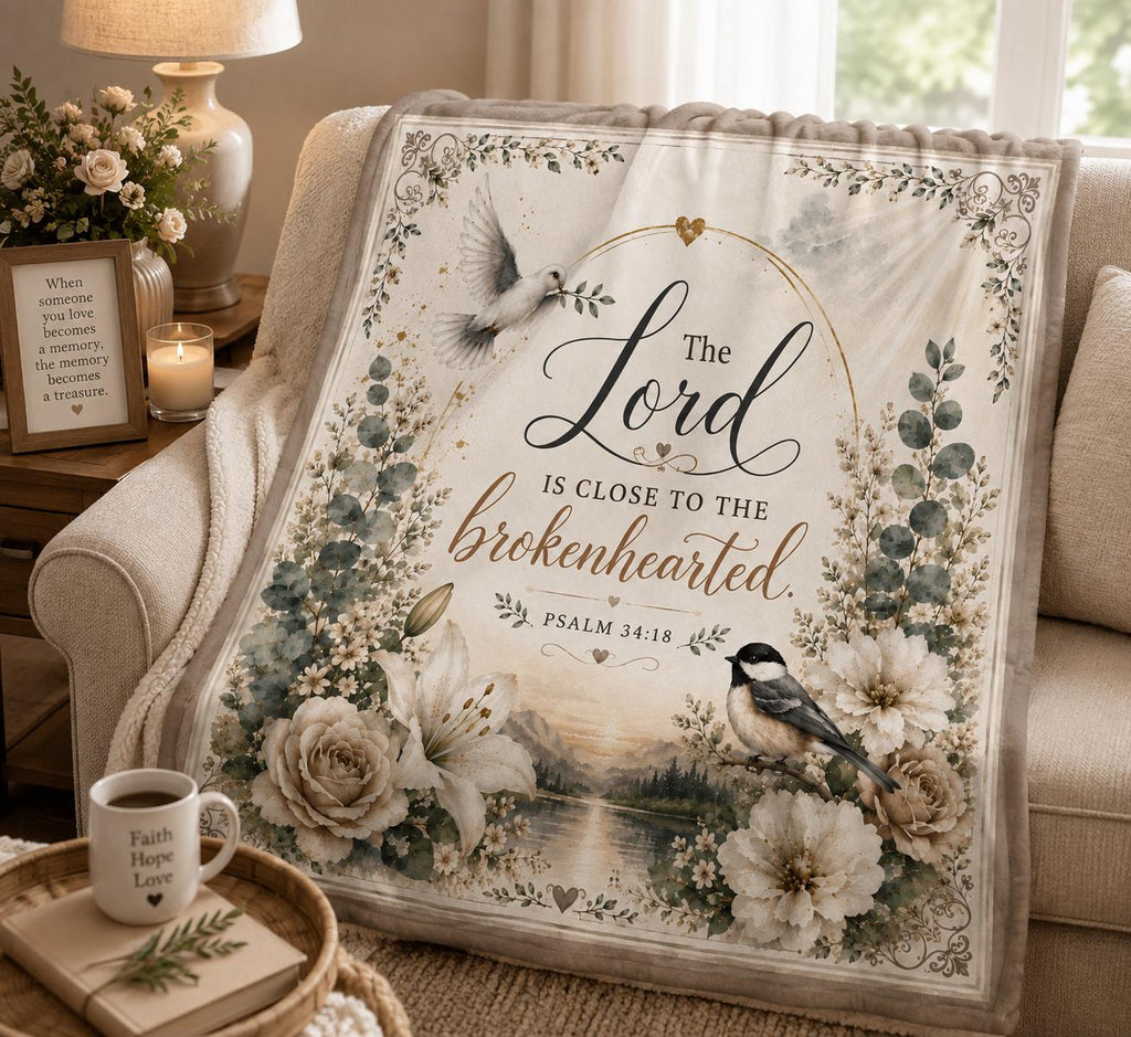 The Lord is Close to the Brokenhearted Velveteen Blanket | Psalm 34:18 Christian Throw