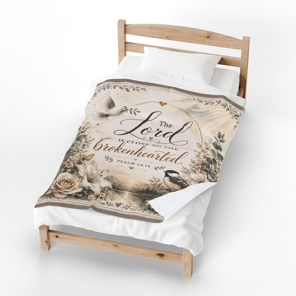 The Lord is Close to the Brokenhearted Velveteen Blanket | Psalm 34:18 Christian Throw