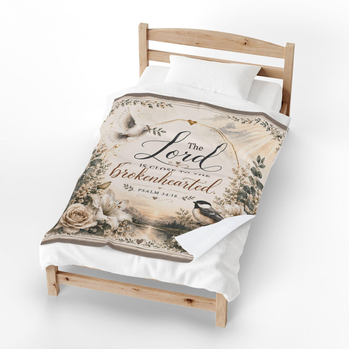 The Lord is Close to the Brokenhearted Velveteen Blanket | Psalm 34:18 Christian Throw