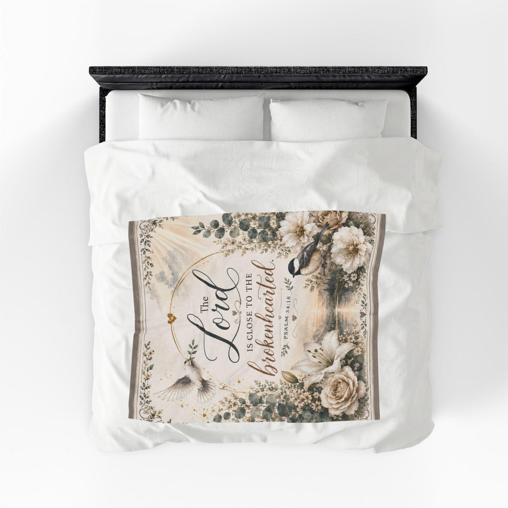 The Lord is Close to the Brokenhearted Velveteen Blanket | Psalm 34:18 Christian Throw