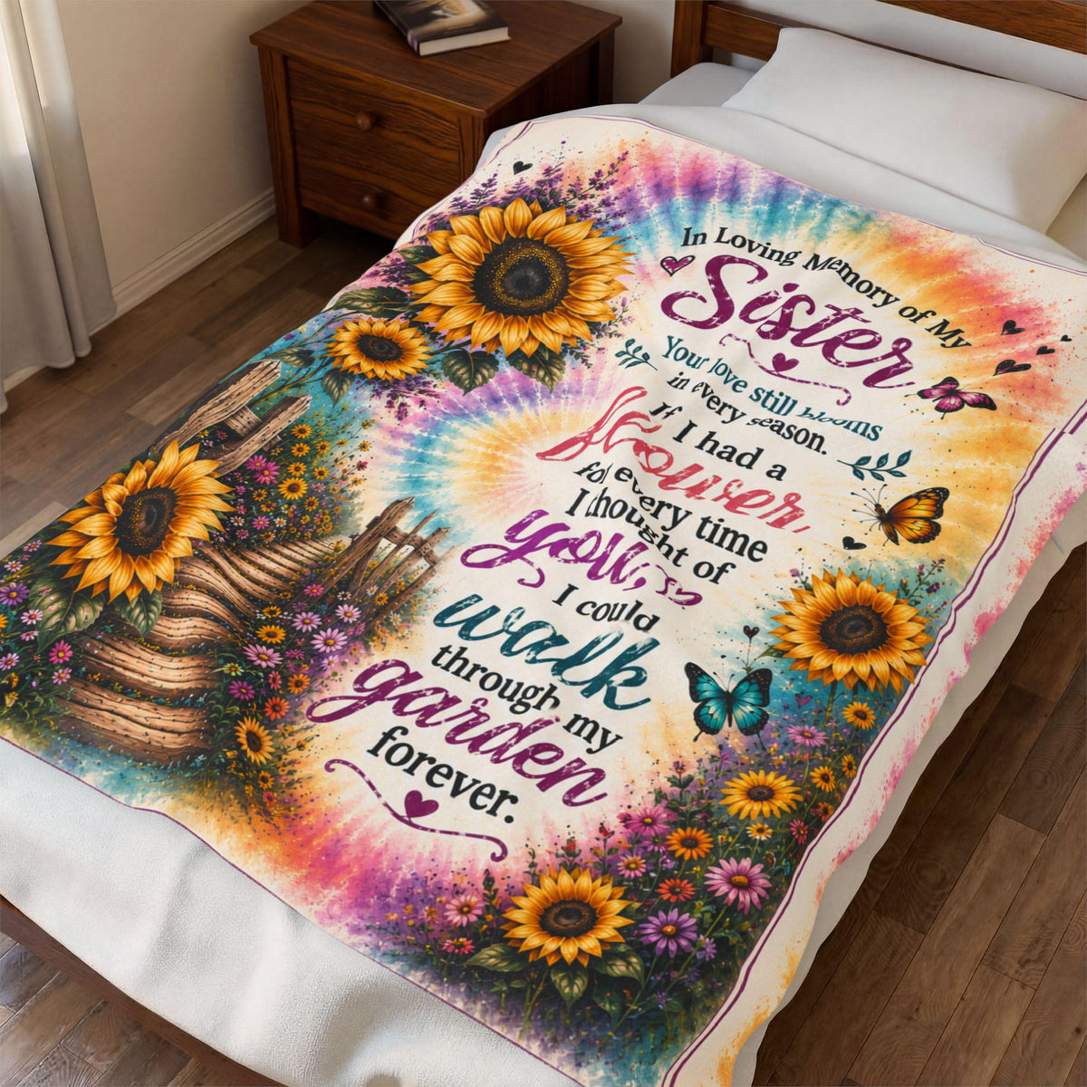 In Loving Memory of My Sister Velveteen Plush Blanket | Sunflowers, Garden Memorial Quote