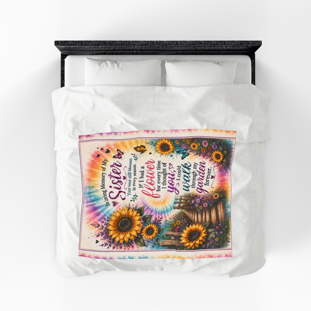 In Loving Memory of My Sister Velveteen Plush Blanket | Sunflowers, Garden Memorial Quote