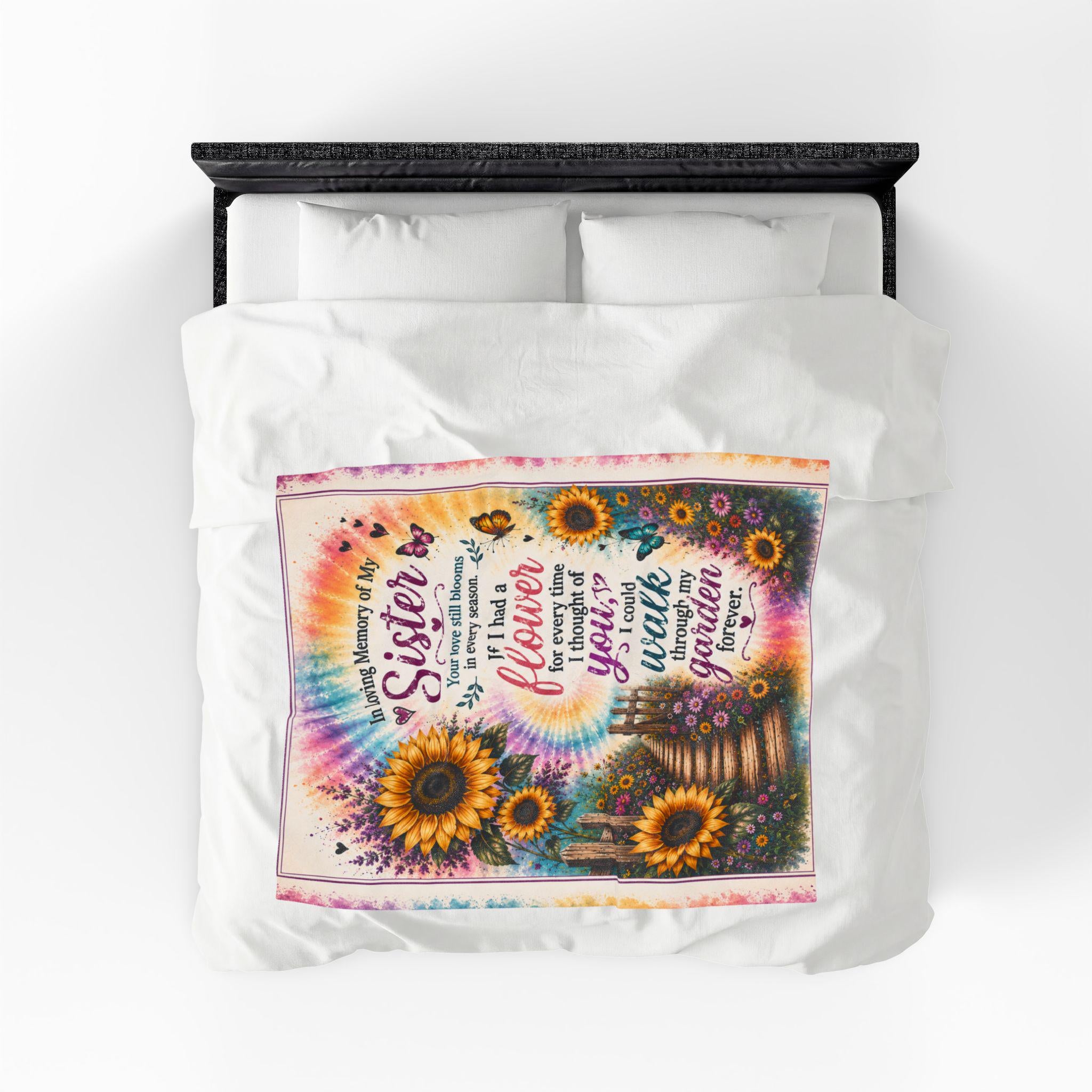 In Loving Memory of My Sister Velveteen Plush Blanket | Sunflowers, Garden Memorial Quote