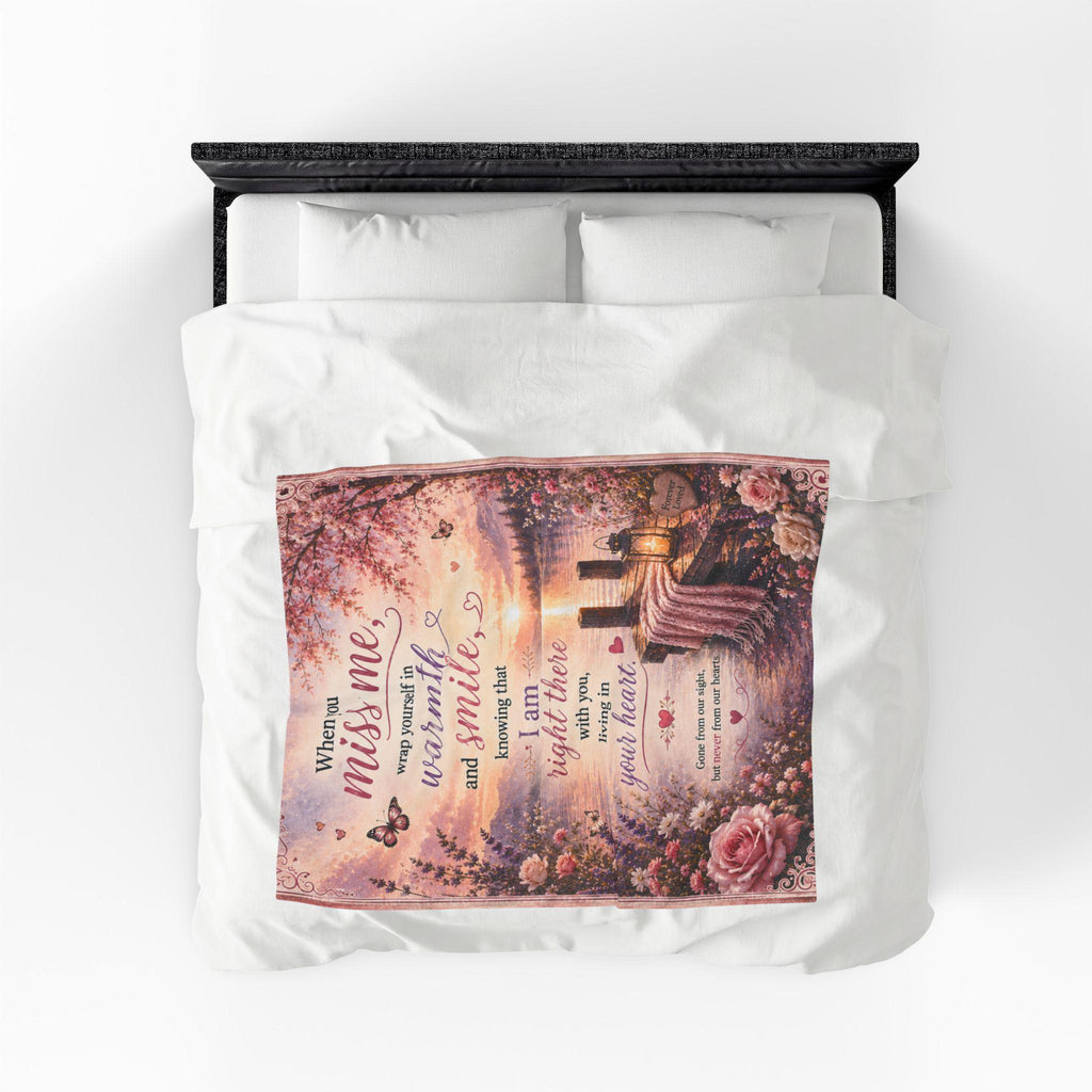 When You Miss Me Sympathy Quote Velveteen Plush Blanket | Lake Sunset Memorial Throw