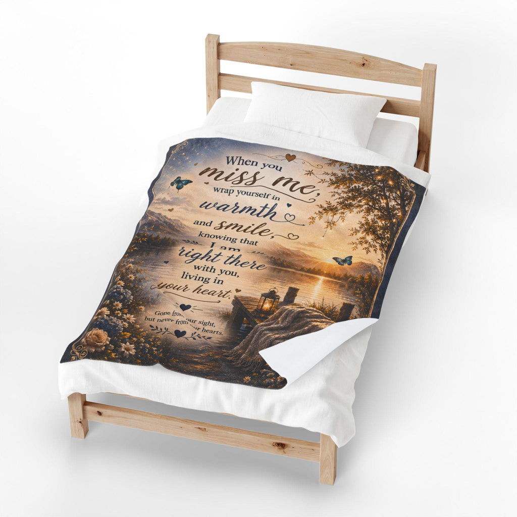When You Miss Me Quote Velveteen Plush Blanket | Lakeside Sunset Comfort Throw