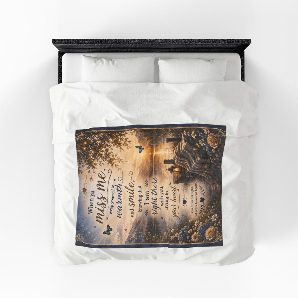 When You Miss Me Quote Velveteen Plush Blanket | Lakeside Sunset Comfort Throw