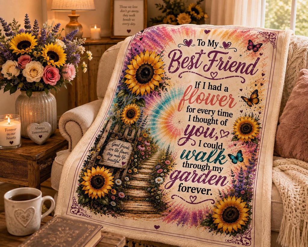 Friend Sunflower Garden Blanket | Friendship Gift, Floral Butterfly Plush Throw