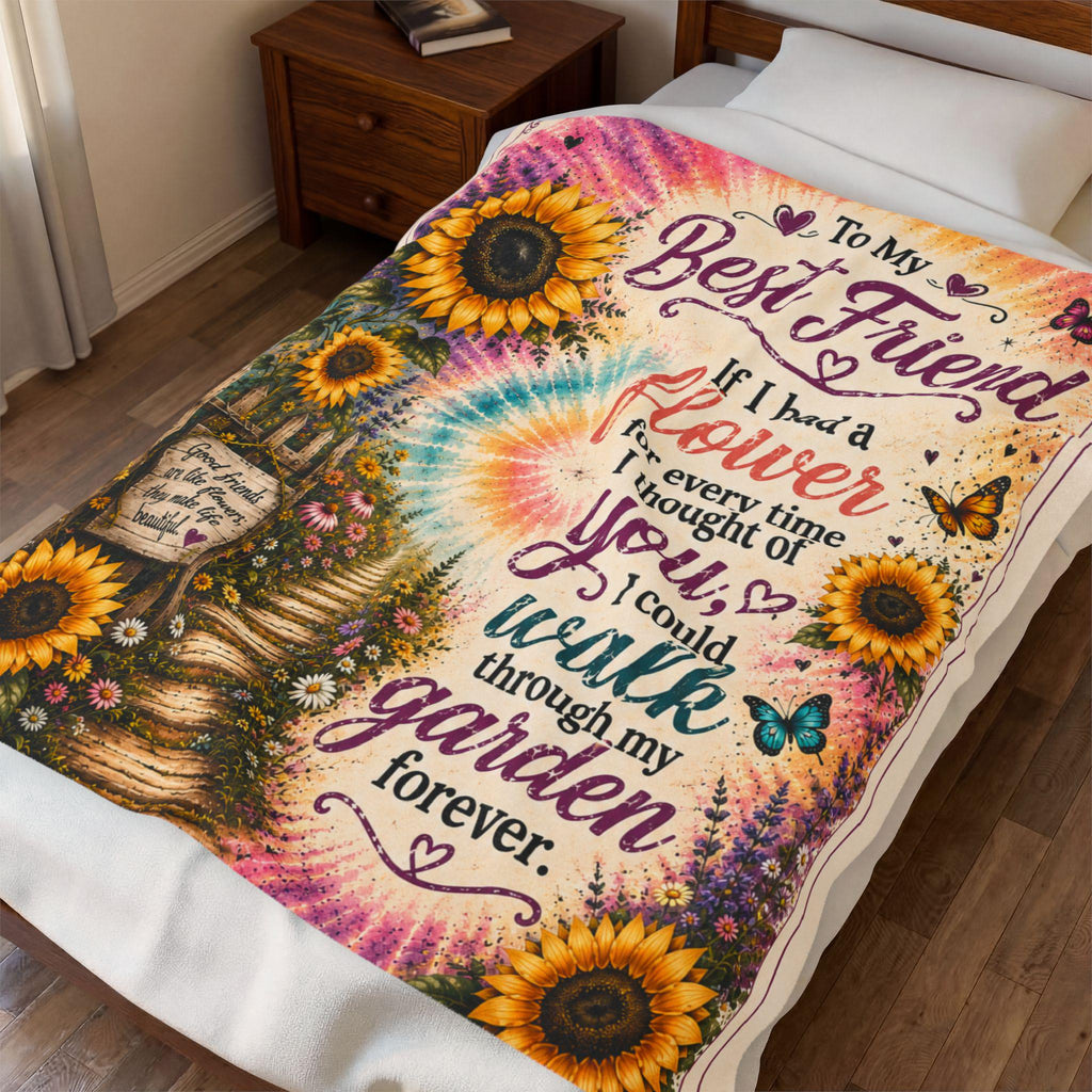 Friend Sunflower Garden Blanket | Friendship Gift, Floral Butterfly Plush Throw