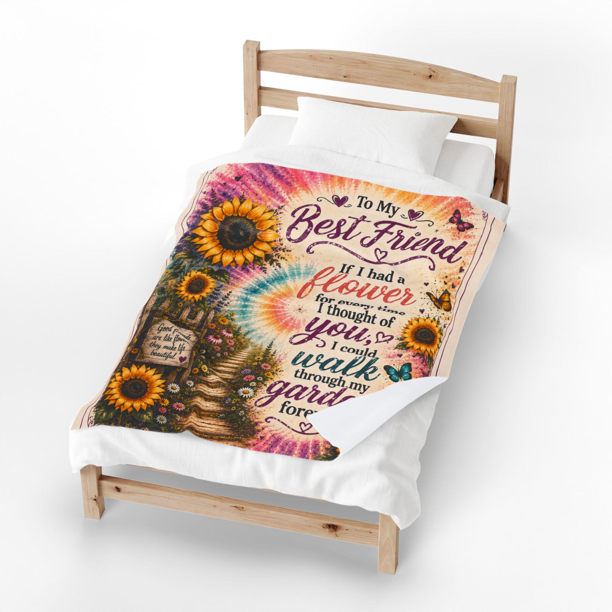 Friend Sunflower Garden Blanket | Friendship Gift, Floral Butterfly Plush Throw
