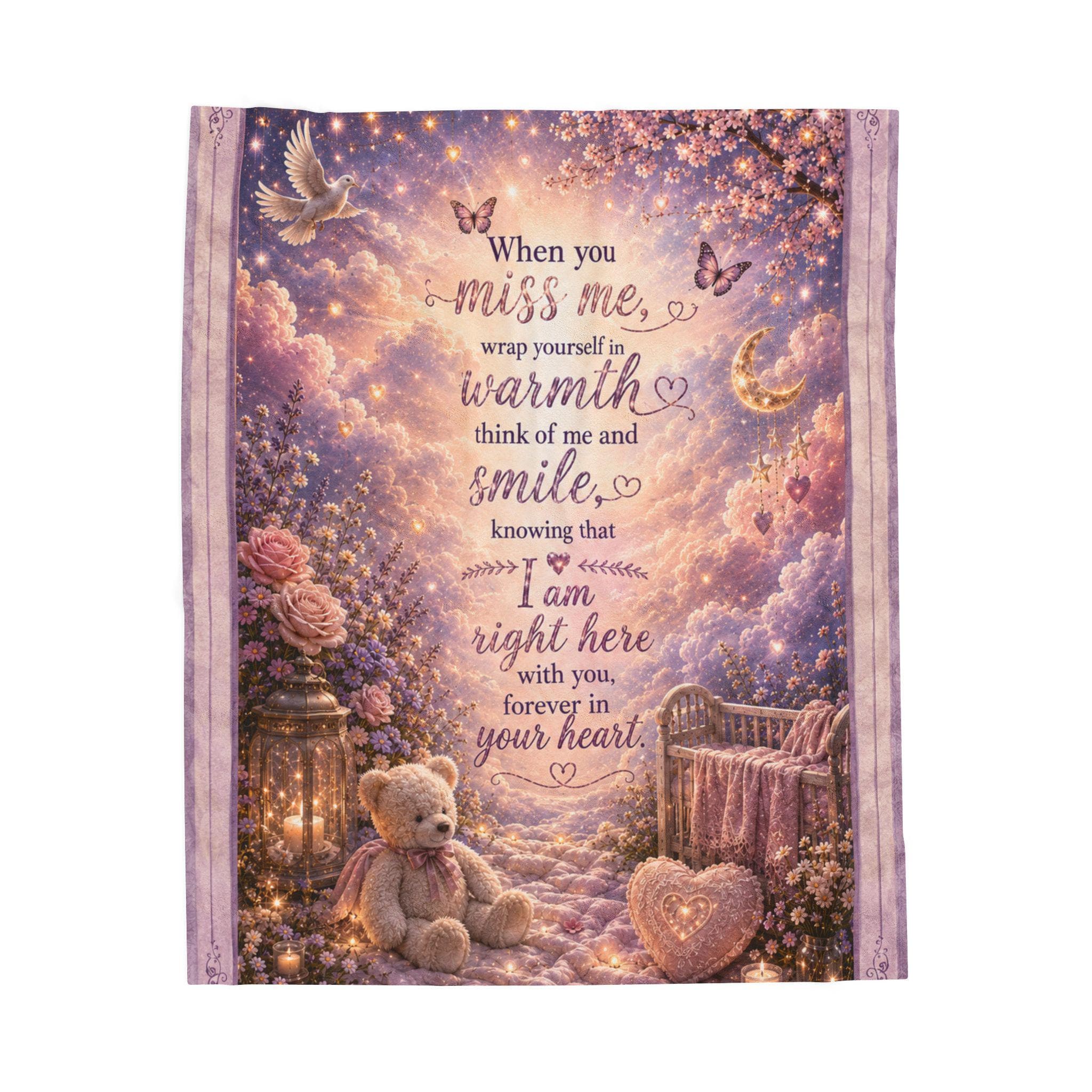 When You Miss Me poem Velveteen Plush Blanket | memorial, teddy bear, heart