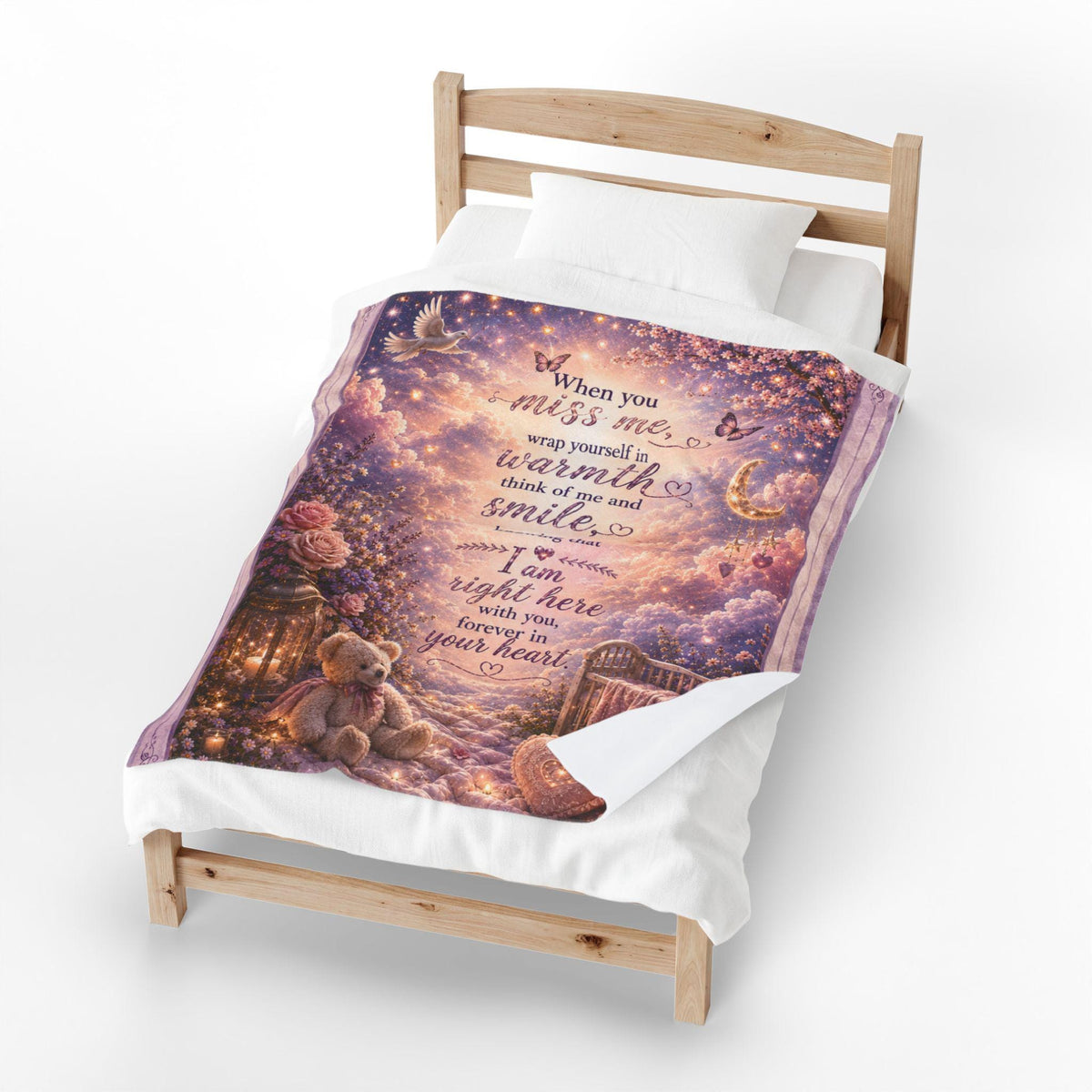 When You Miss Me poem Velveteen Plush Blanket | memorial, teddy bear, heart